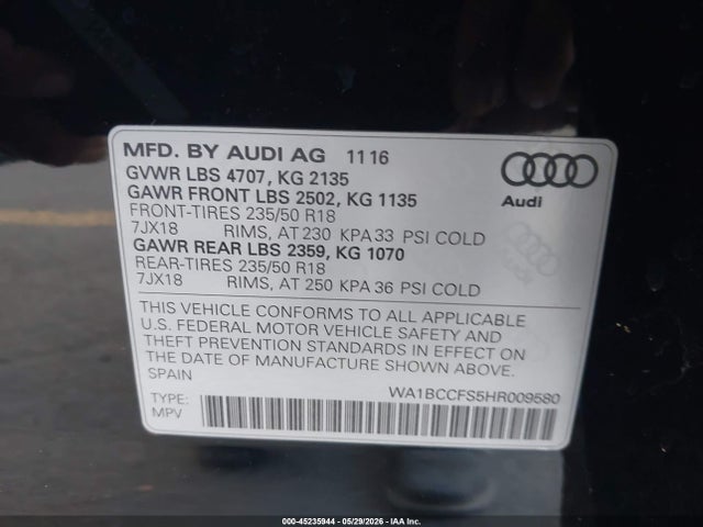WA1BCCFS5HR009580 Audi Q3 2.0t Premium