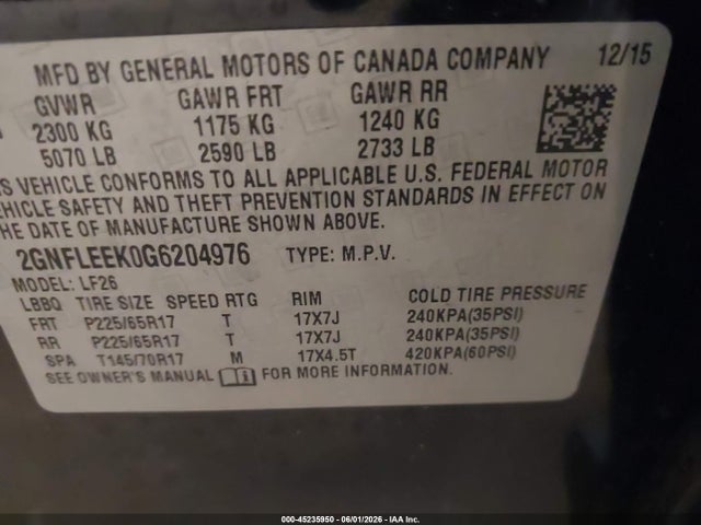 Продаж на аукціоні авто 2016 Chevrolet Equinox Ls, vin: 2GNFLEEK0G6204976, номер лоту: 45235950