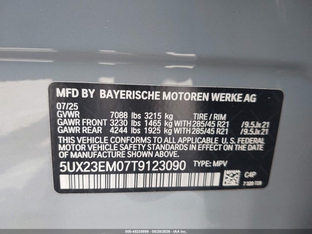 Продаж на аукціоні авто 2026 Bmw X7 Xdrive40i, vin: 5UX23EM07T9123090, номер лоту: 45235999
