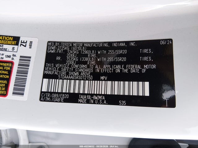Aukcja sprzedaży 2024 Lexus Tx 350 Premium, vin: 5TDAAAA65RS012150, numer aukcji: 45236032