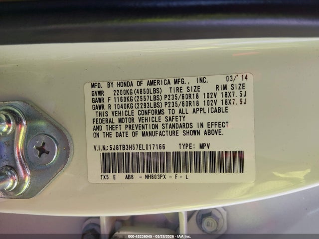 45236045 :رقم المزاد ، 5J8TB3H57EL017166 vin ، 2014 Acura Rdx مزاد بيع