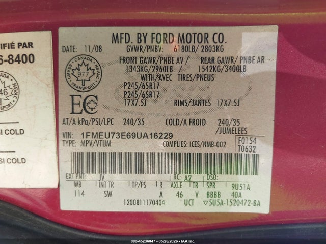 Продажа на аукционе авто 2009 Ford Explorer Xlt, vin: 1FMEU73E69UA16229, номер лота: 45236047