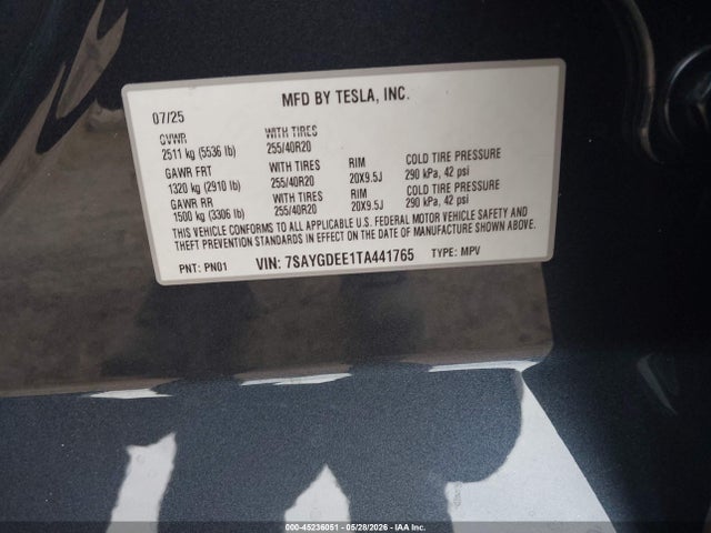 Продажа на аукционе авто 2026 Tesla Model Y All-wheel Drive/long Range Launch Series/premium All-wheel Drive, vin: 7SAYGDEE1TA441765, номер лота: 45236051