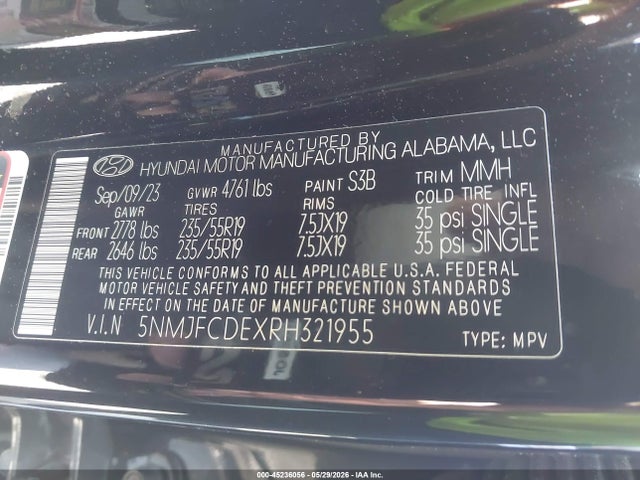 Aukcja sprzedaży 2024 Hyundai Tucson Sel, vin: 5NMJFCDEXRH321955, numer aukcji: 45236056