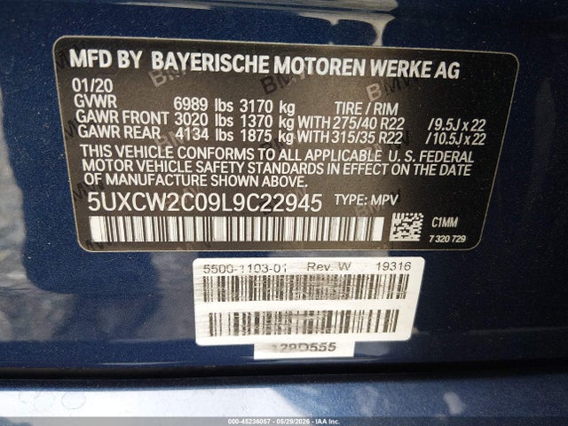 Продажа на аукционе авто 2020 Bmw X7 Xdrive40i, vin: 5UXCW2C09L9C22945, номер лота: 45236057