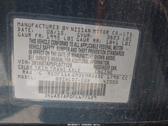 45236117 :رقم المزاد ، 3N1AB7AP0FL677129 vin ، 2015 Nissan Sentra Sv مزاد بيع