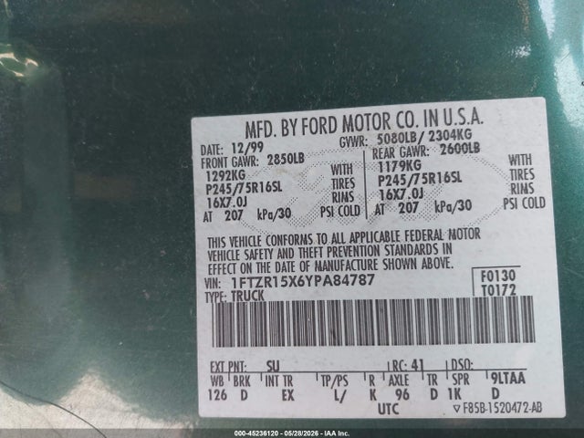 Продажа на аукционе авто 2000 Ford Ranger Xlt, vin: 1FTZR15X6YPA84787, номер лота: 45236120