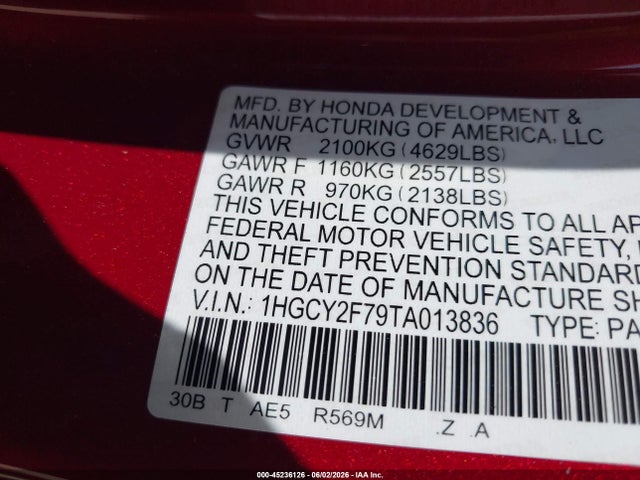 1HGCY2F79TA013836 Honda Accord Hybrid Sport-l