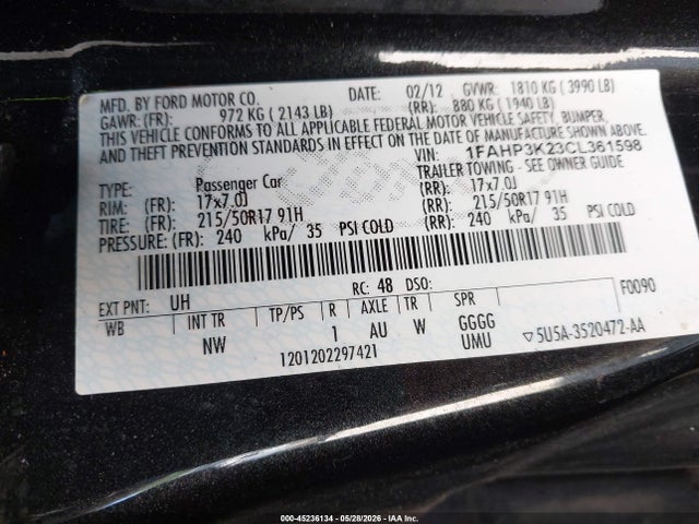 2012 Ford Focus Se მანქანა იყიდება აუქციონზე, vin: 1FAHP3K23CL361598, აუქციონის ნომერი: 45236134