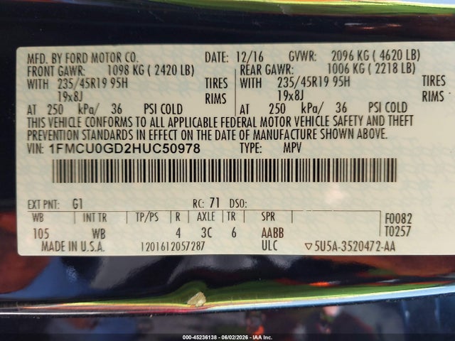 Aukcja sprzedaży 2017 Ford Escape Se, vin: 1FMCU0GD2HUC50978, numer aukcji: 45236138