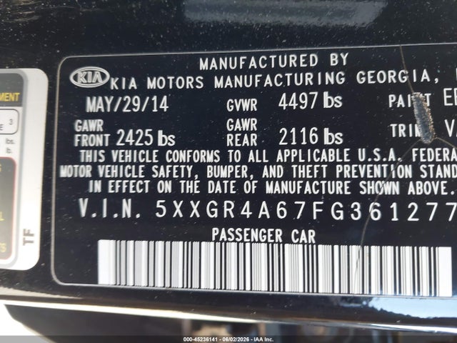 Aukcja sprzedaży 2015 Kia Optima Sx Turbo, vin: 5XXGR4A67FG361277, numer aukcji: 45236141