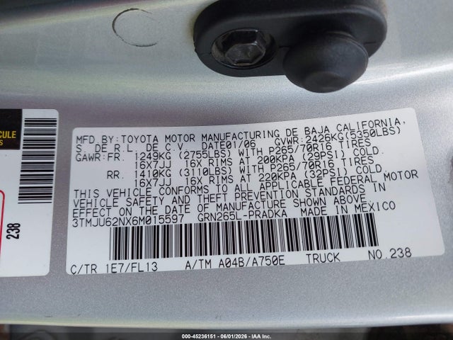 Aukcja sprzedaży 2006 Toyota Tacoma Prerunner V6, vin: 3TMJU62NX6M015597, numer aukcji: 45236151