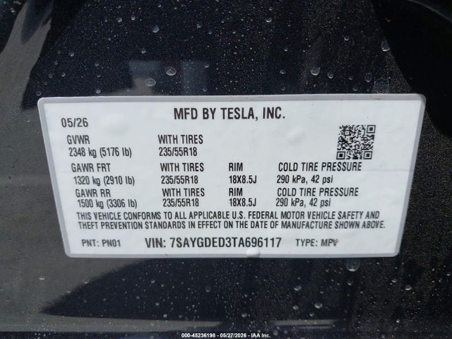 7SAYGDED3TA696117 Tesla Model Y Premium Rear-wheel Drive/rear-wheel Drive
