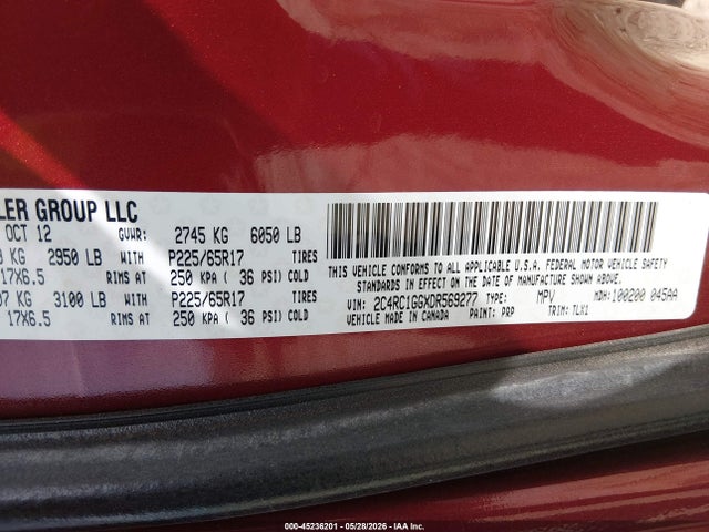 Aukcja sprzedaży 2013 Chrysler Town & Country Limited, vin: 2C4RC1GGXDR569277, numer aukcji: 45236201
