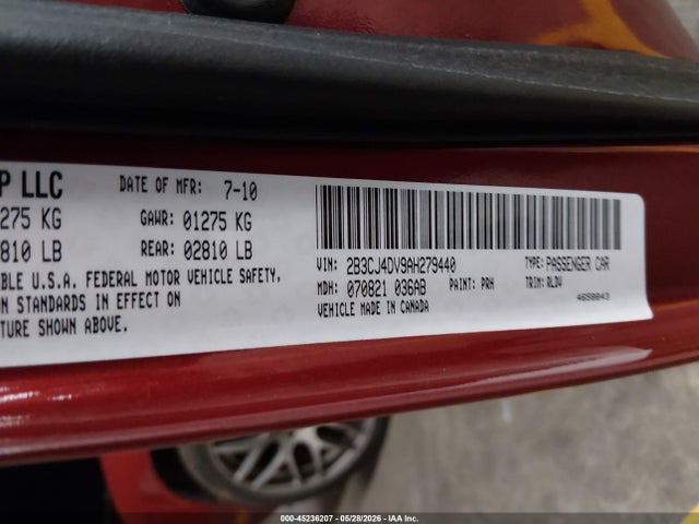 45236207 :رقم المزاد ، 2B3CJ4DV9AH279440 vin ، 2010 Dodge Challenger Se مزاد بيع