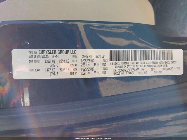 2015 Dodge Grand Caravan Sxt მანქანა იყიდება აუქციონზე, vin: 2C4RDGCG5FR556039, აუქციონის ნომერი: 45236236