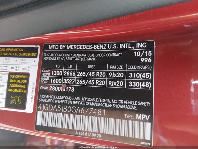 Mercedes-Benz GLE 350 2016 4JGDA5JB0GA677481 Image 9