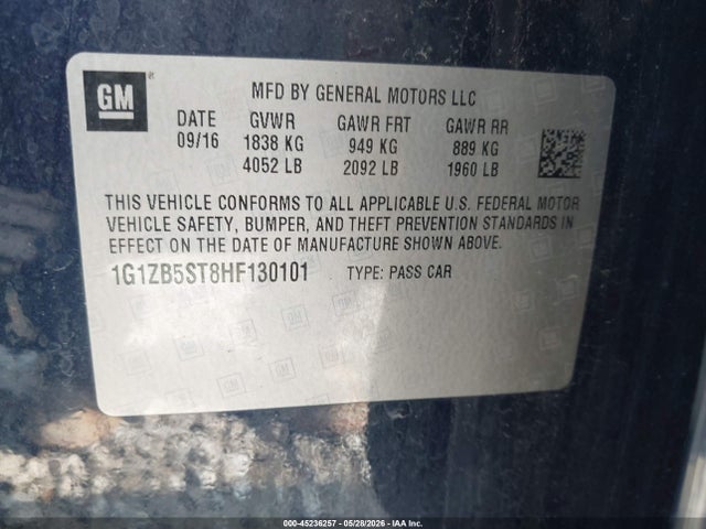 45236257 :رقم المزاد ، 1G1ZB5ST8HF130101 vin ، 2017 Chevrolet Malibu Ls مزاد بيع