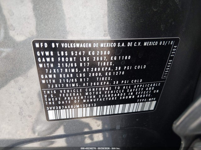 3VV3B7AX8JM133813 Volkswagen Tiguan 2.0t Se/2.0t Sel