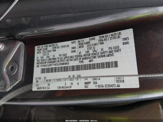 Продаж на аукціоні авто 2014 Ford Escape S, vin: 1FMCU0F71EUD98983, номер лоту: 45236281