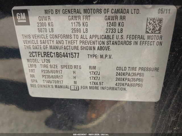 2011 Gmc Terrain Sle-1 მანქანა იყიდება აუქციონზე, vin: 2CTFLREC1B6441577, აუქციონის ნომერი: 45236307