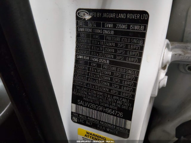Land Rover Range Rover Evoque Prestige 2015 SALVV2BG9FH964726 Image 9