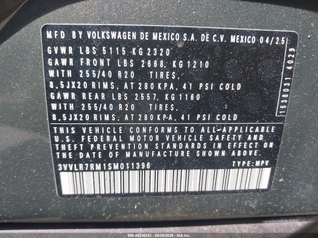 3VVLR7RM1SM011396 Volkswagen Tiguan 2.0t Sel R-line