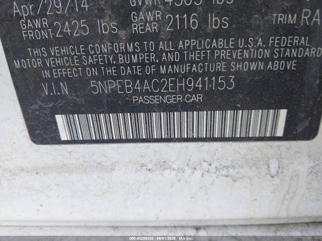 Продаж на аукціоні авто 2014 Hyundai Sonata Gls, vin: 5NPEB4AC2EH941153, номер лоту: 45236355