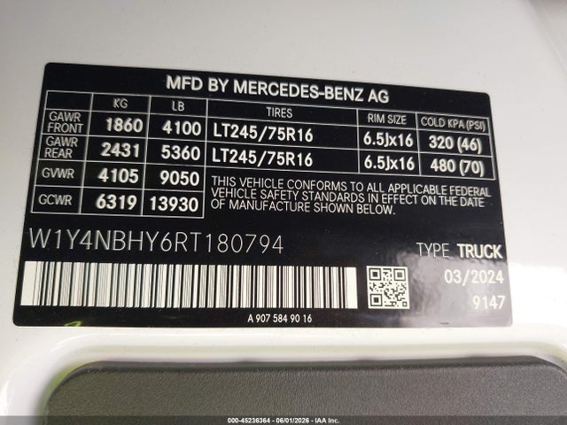 W1Y4NBHY6RT180794 Mercedes-Benz Sprinter 2500 Standard Roof 4-cyl Diesel Ho