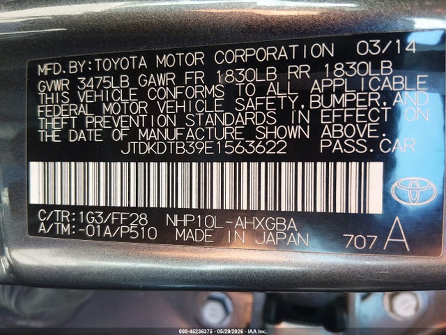 Toyota Prius C Three 2014 JTDKDTB39E1563622 Image 9