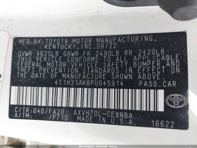 4T1H31AK8PU045914 Toyota Camry Le Hybrid