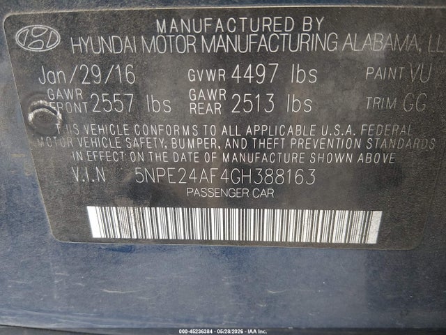 Hyundai SONATA SE 2016 5NPE24AF4GH388163 Image 9