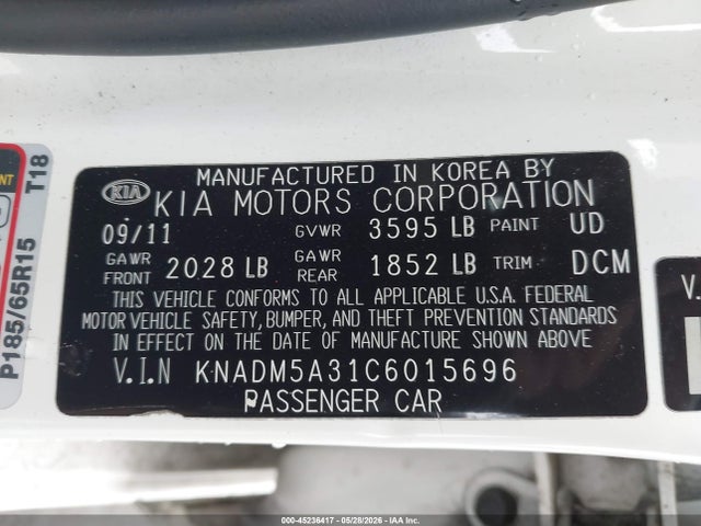 45236417 :رقم المزاد ، KNADM5A31C6015696 vin ، 2012 Kia Rio5 Lx مزاد بيع