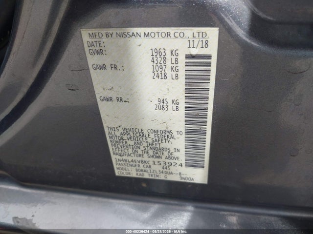 Nissan Altima 2.5 Sl 2019 1N4BL4EV8KC153924 Image 9