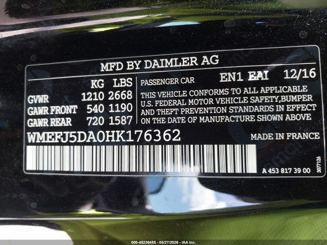 WMEFJ5DA0HK176362 Smart Fortwo Pure