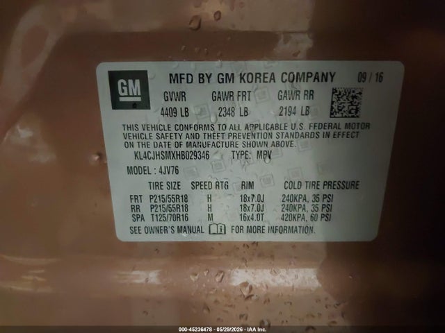 Продажа на аукционе авто 2017 Buick Encore Premium, vin: KL4CJHSMXHB029346, номер лота: 45236478