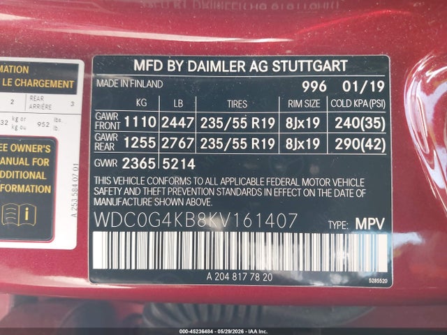 Aukcja sprzedaży 2019 Mercedes-benz Glc 300 4matic, vin: WDC0G4KB8KV161407, numer aukcji: 45236484