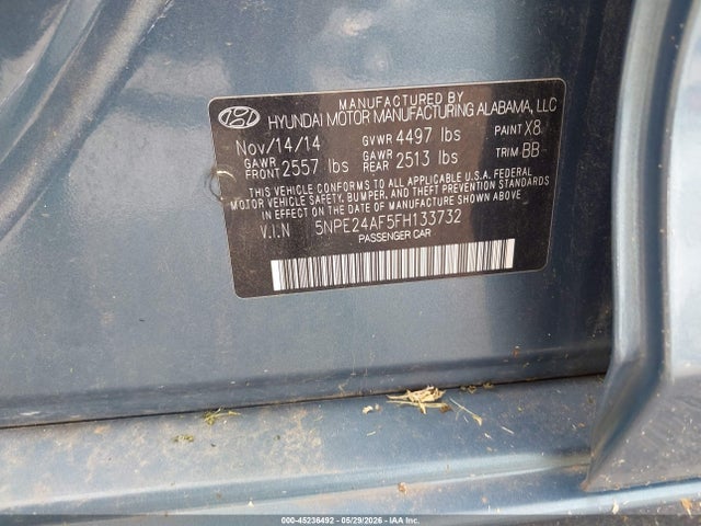 45236492 :رقم المزاد ، 5NPE24AF5FH133732 vin ، 2015 Hyundai Sonata Se مزاد بيع