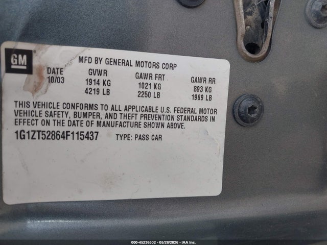 Продаж на аукціоні авто 2004 Chevrolet Malibu Ls, vin: 1G1ZT52864F115437, номер лоту: 45236502