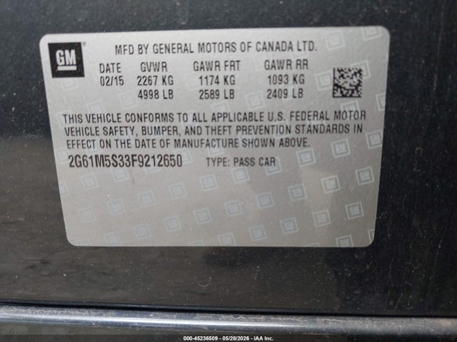 Продаж на аукціоні авто 2015 Cadillac Xts Luxury, vin: 2G61M5S33F9212650, номер лоту: 45236509