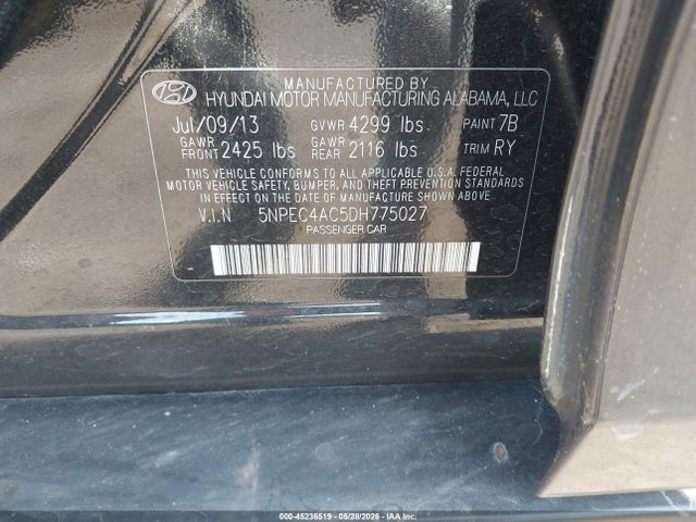 Aukcja sprzedaży 2013 Hyundai Sonata Se, vin: 5NPEC4AC5DH775027, numer aukcji: 45236519