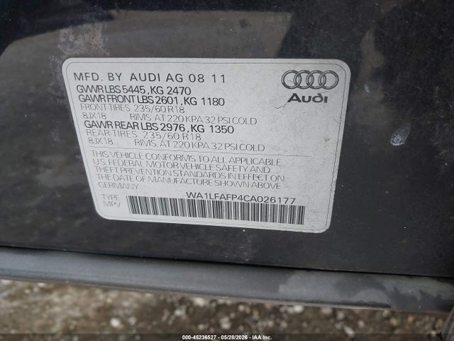 45236527 :رقم المزاد ، WA1LFAFP4CA026177 vin ، 2012 Audi Q5 2.0t Premium مزاد بيع