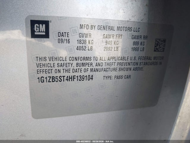 Aukcja sprzedaży 2017 Chevrolet Malibu Ls, vin: 1G1ZB5ST4HF139104, numer aukcji: 45236532