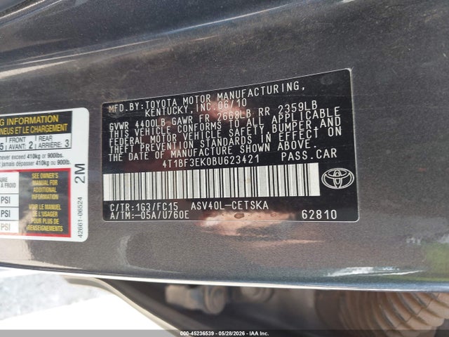Aukcja sprzedaży 2011 Toyota Camry Se, vin: 4T1BF3EK0BU623421, numer aukcji: 45236539