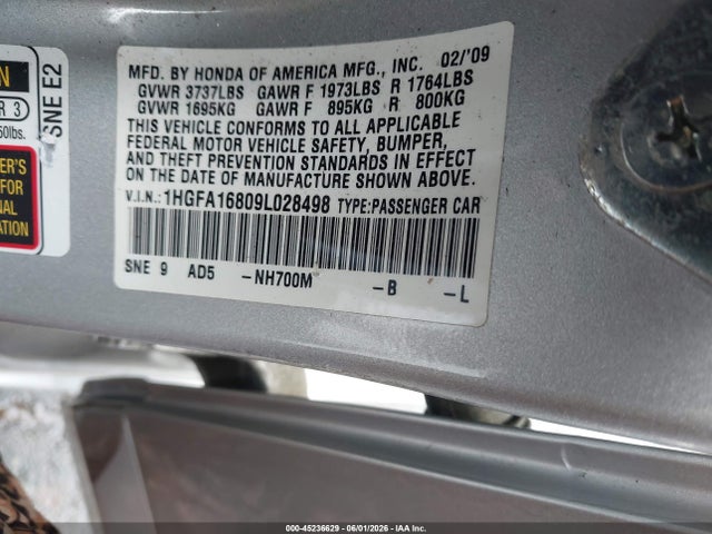 Продажа на аукционе авто 2009 Honda Civic Ex, vin: 1HGFA16809L028498, номер лота: 45236629