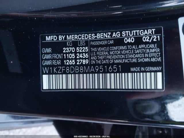45236663 :رقم المزاد ، W1KZF8DB8MA951651 vin ، 2021 Mercedes-benz E 350 مزاد بيع