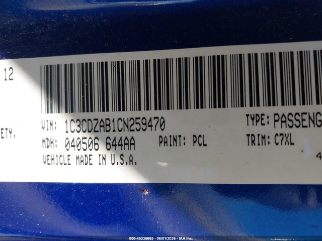 Auction sale of the 2012 Dodge Avenger Se, vin: 1C3CDZAB1CN259470, lot number: 45236665