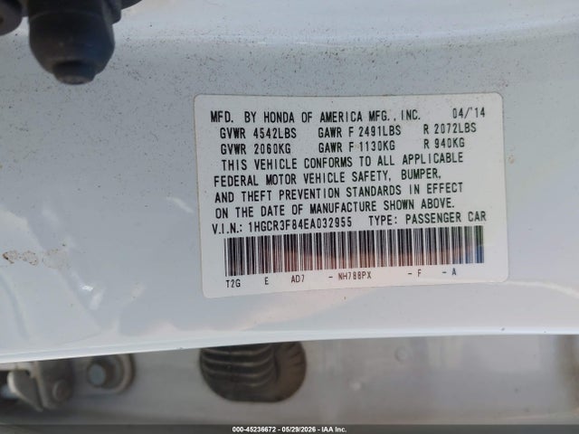 Продажа на аукционе авто 2014 Honda Accord Ex-l V-6, vin: 1HGCR3F84EA032955, номер лота: 45236672