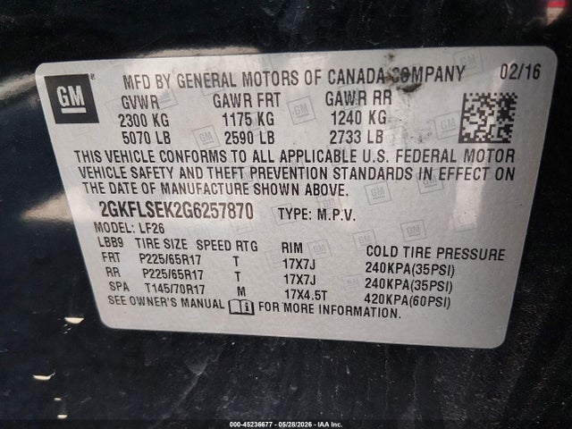 Продаж на аукціоні авто 2016 Gmc Terrain Sle-1, vin: 2GKFLSEK2G6257870, номер лоту: 45236677