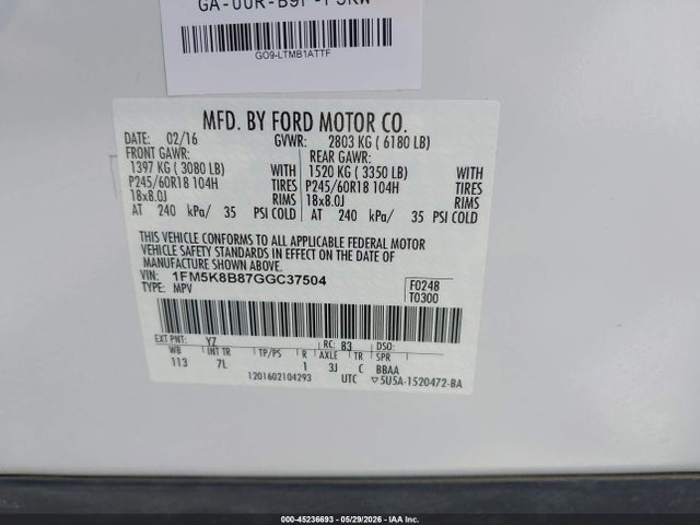 Ford Explorer 2016 1FM5K8B87GGC37504 Image 9